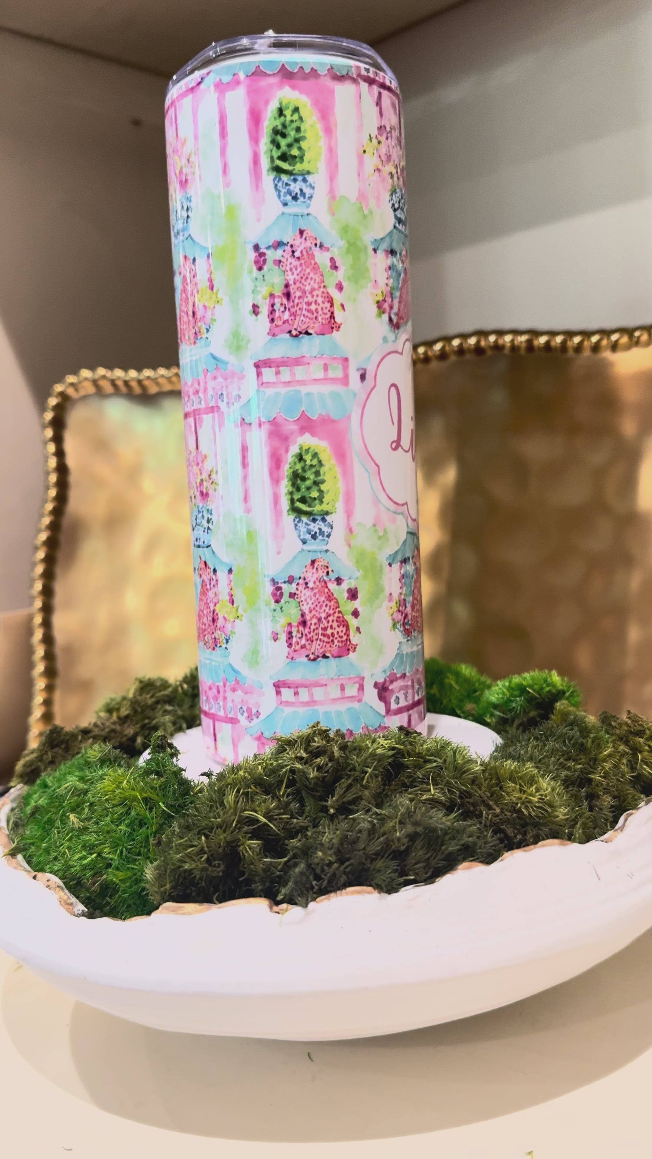 Pink Palms Personalized Tumbler